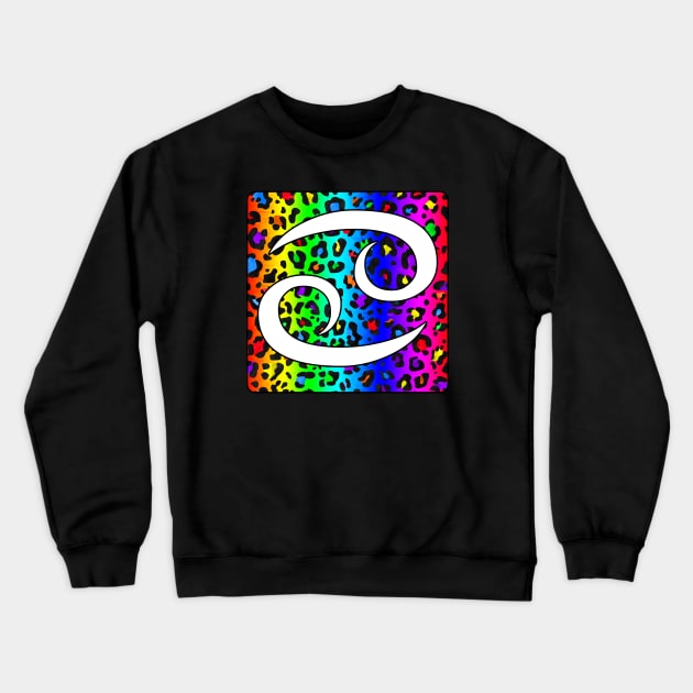 Cancer Zodiac Horoscope Rainbow Leopard Print Square Monogram Crewneck Sweatshirt by bumblefuzzies
